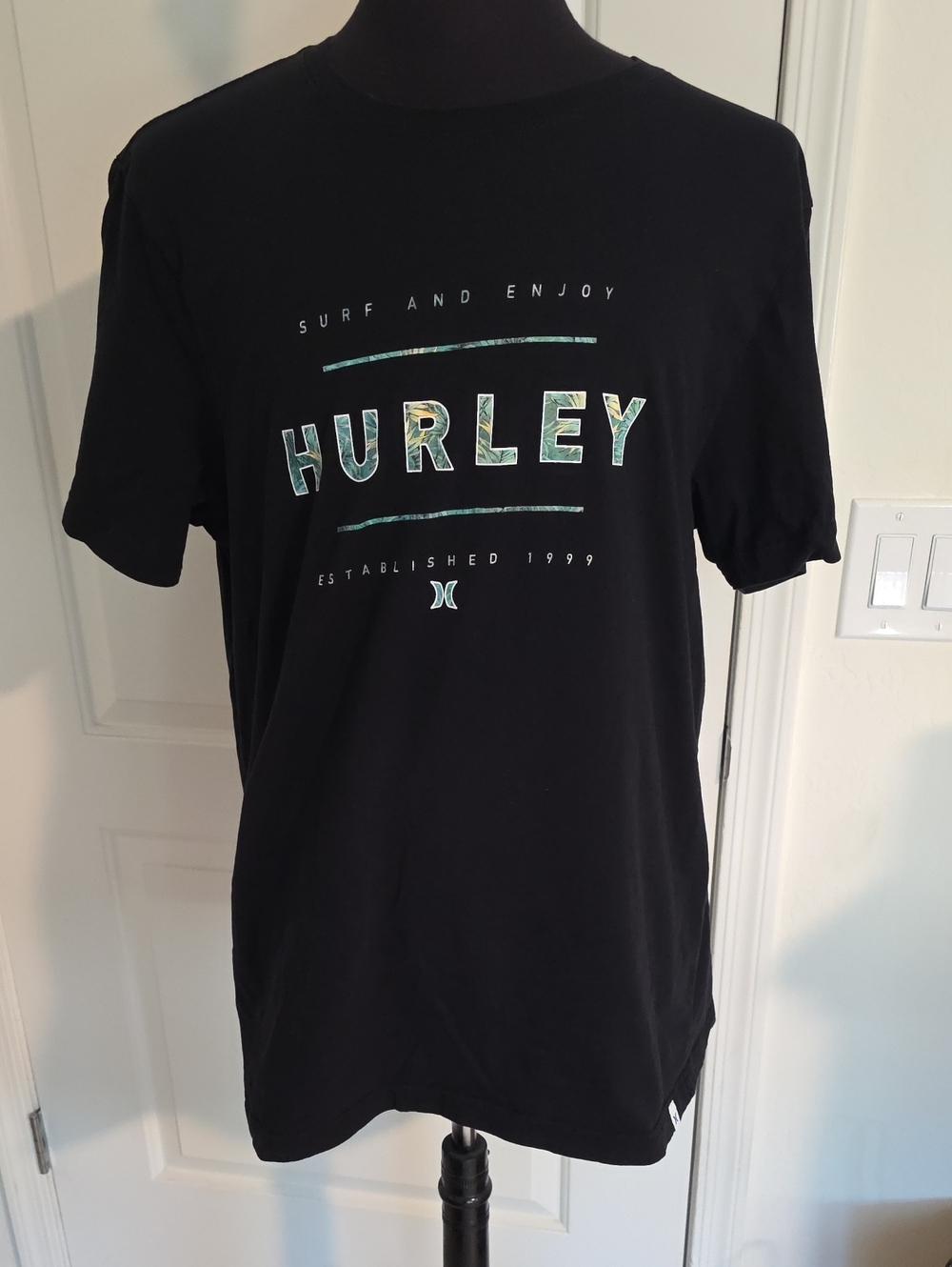 Hurley Black Tee with Teal Marble Logo